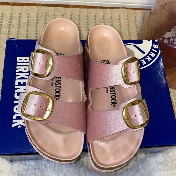 Birkenstock Pink Arizona Big Buckle Velvet Sandals - Picture 6 of 9